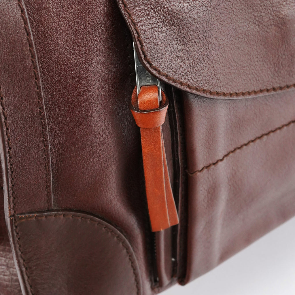 Brown Leather Pocket Tote Bag