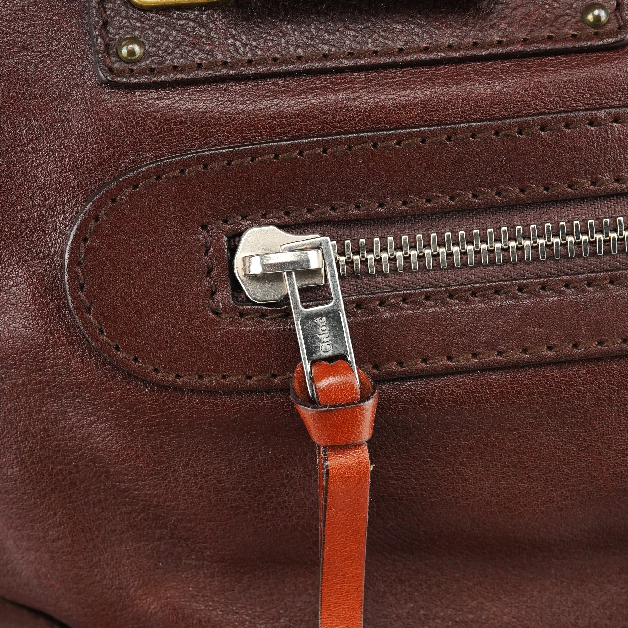 Brown Leather Pocket Tote Bag