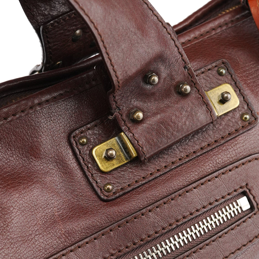 Brown Leather Pocket Tote Bag