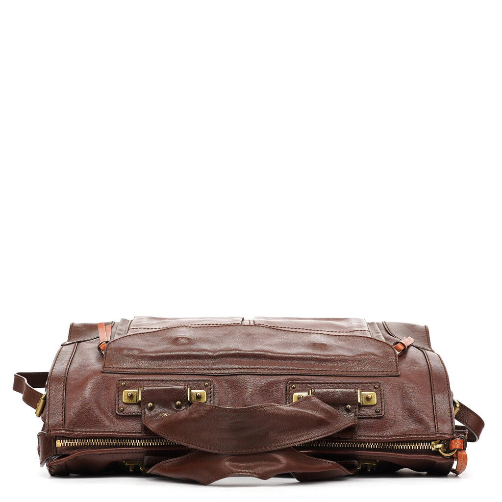 Brown Leather Pocket Tote Bag