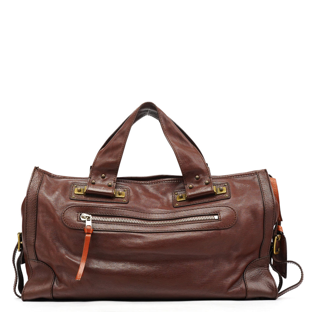 Brown Leather Pocket Tote Bag