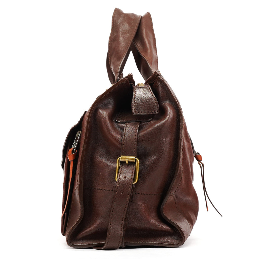 Brown Leather Pocket Tote Bag