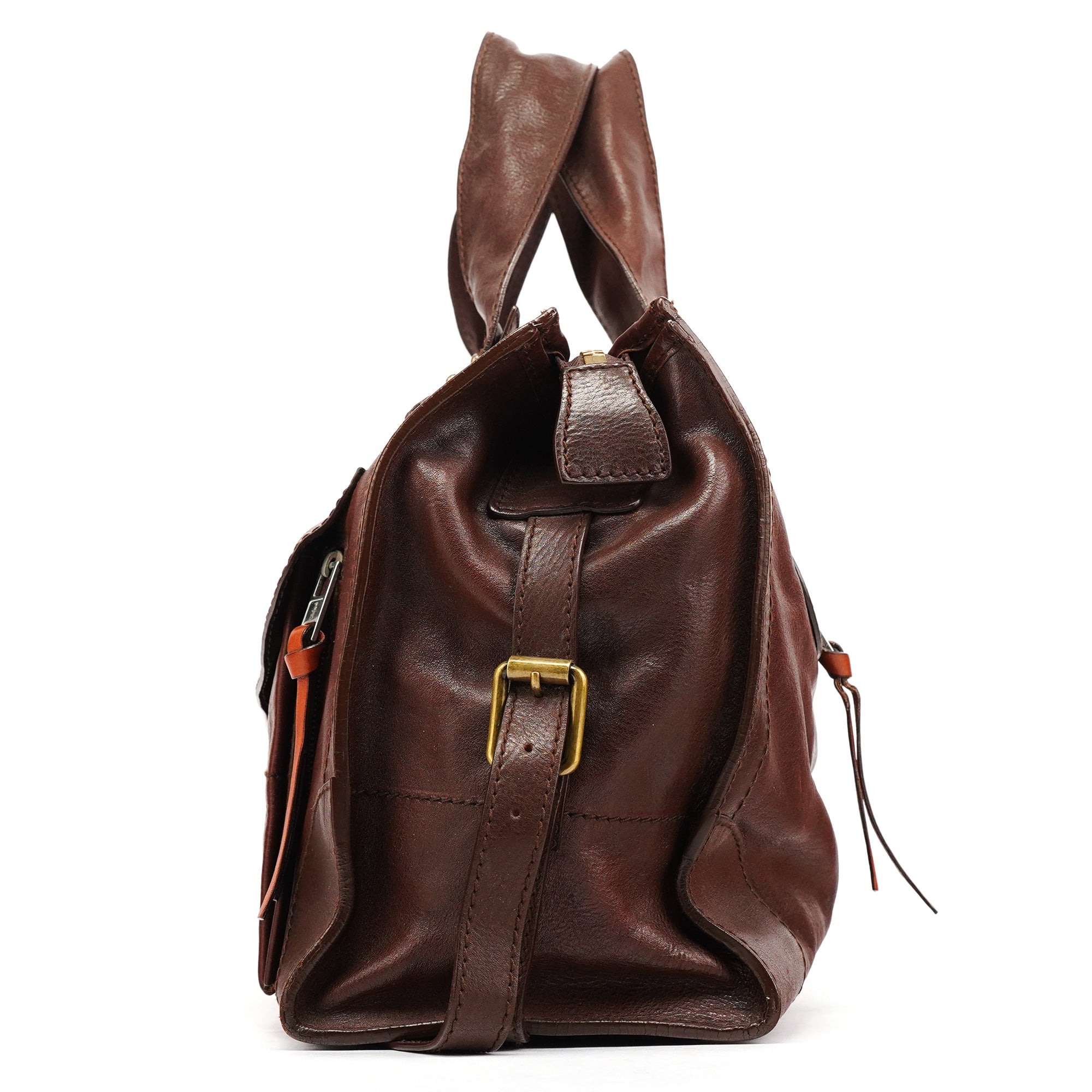 Brown Leather Pocket Tote Bag