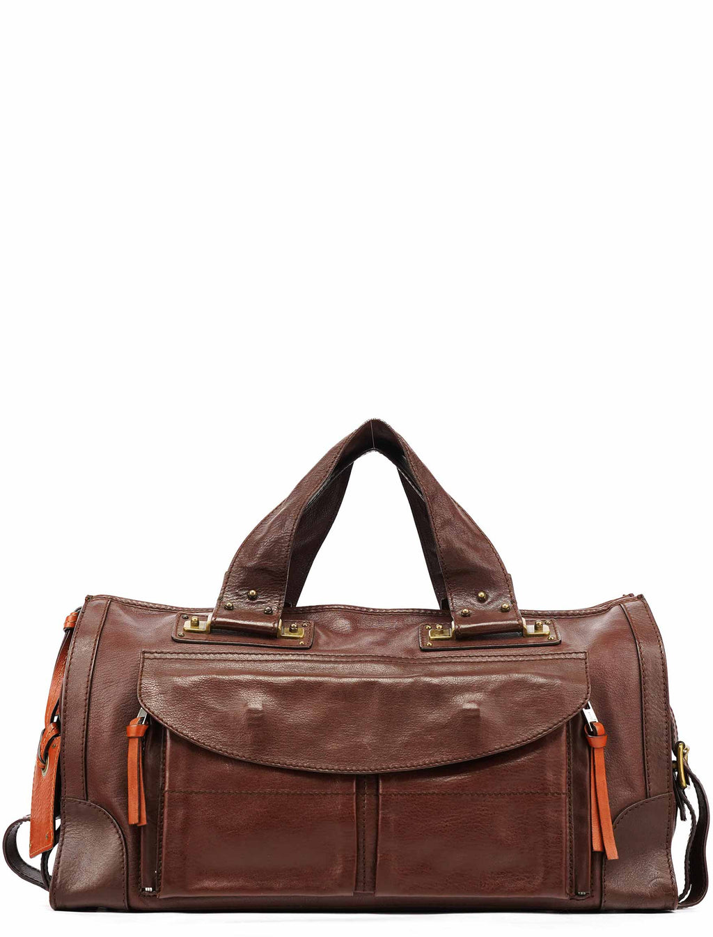 Brown Leather Pocket Tote Bag