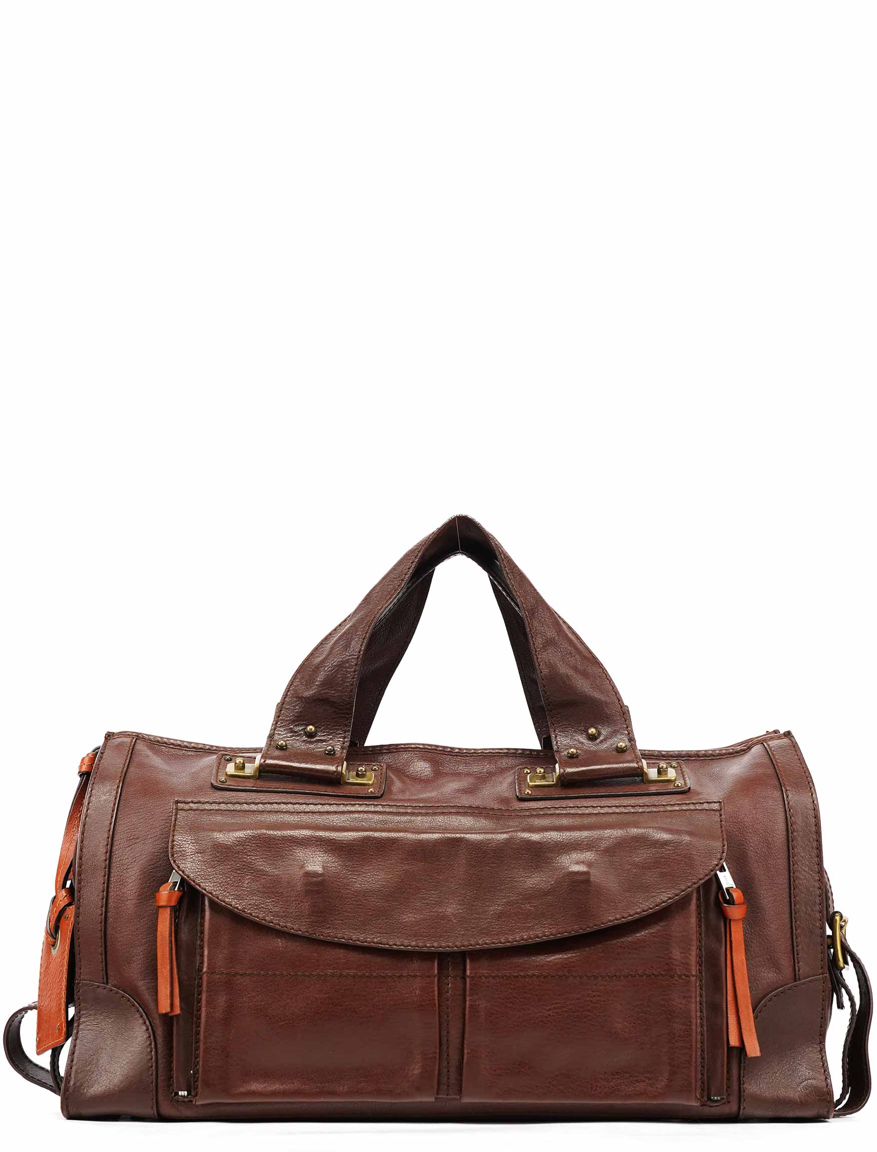 Brown Leather Pocket Tote Bag