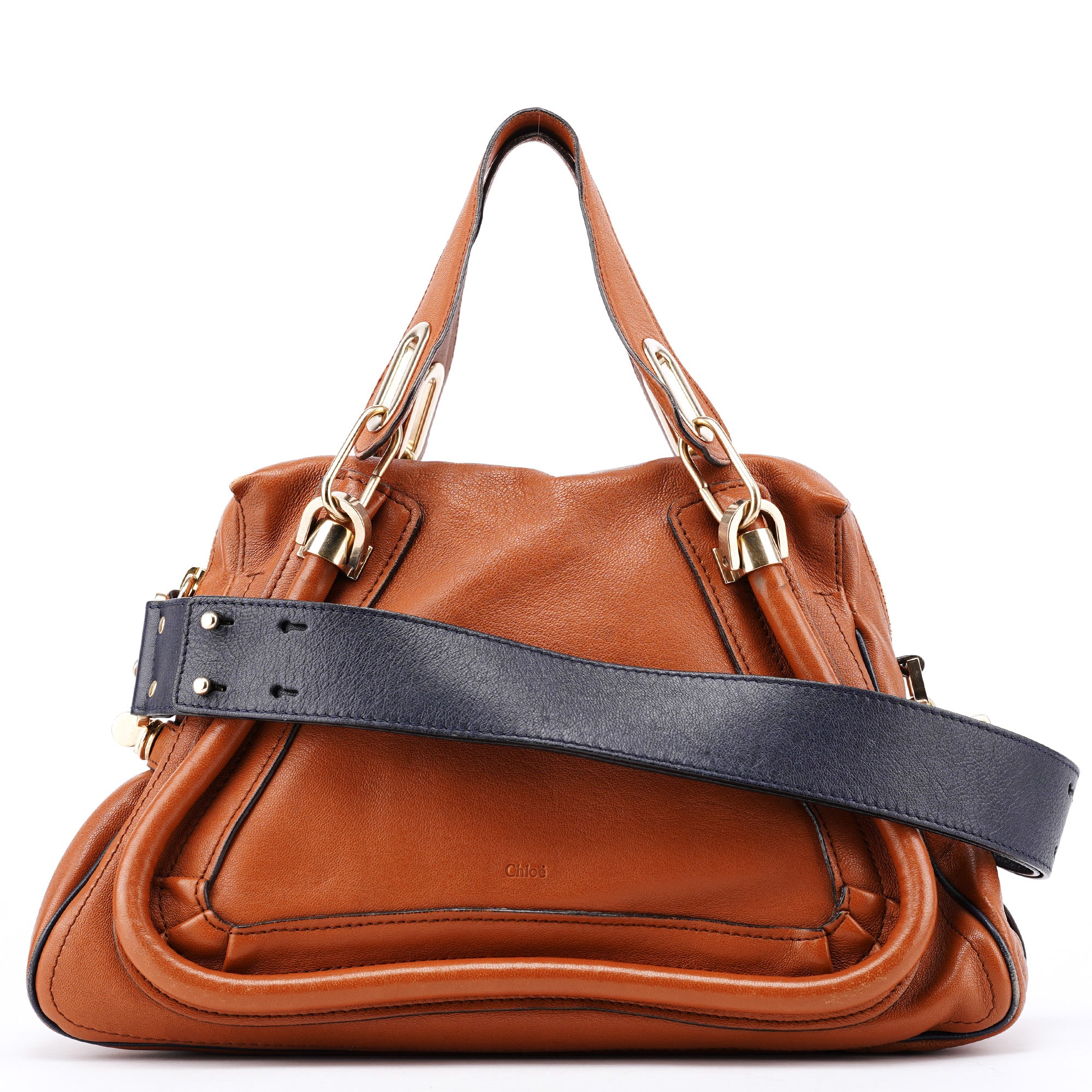 Brown Navy Leather Paraty 2-Way Shoulder Bag