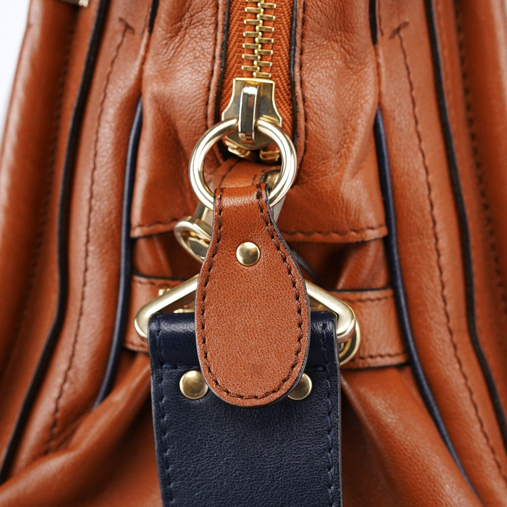 Brown Navy Leather Paraty 2-Way Shoulder Bag