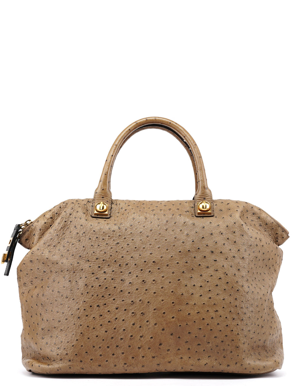 Brown Ostrich Leather Boston Bag