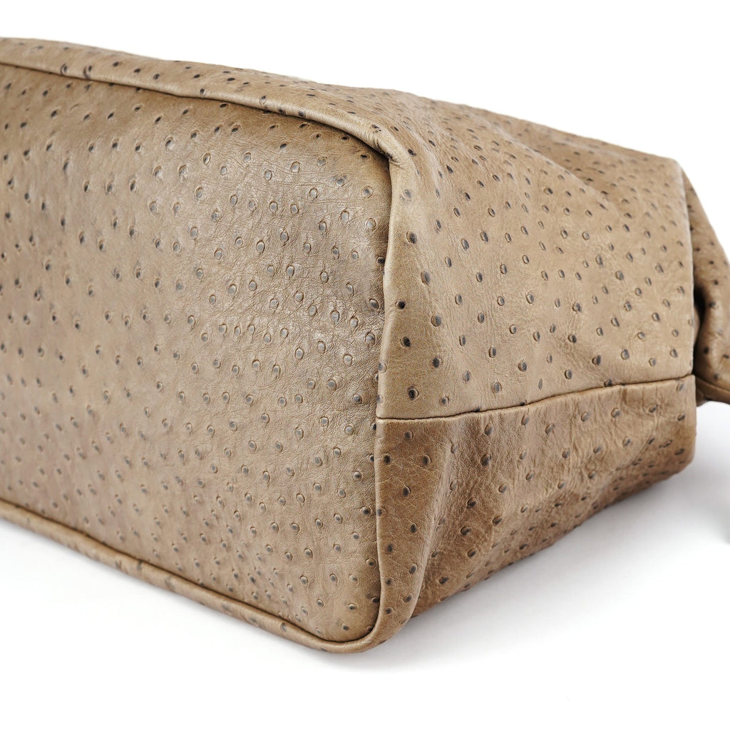 Brown Ostrich Leather Boston Bag