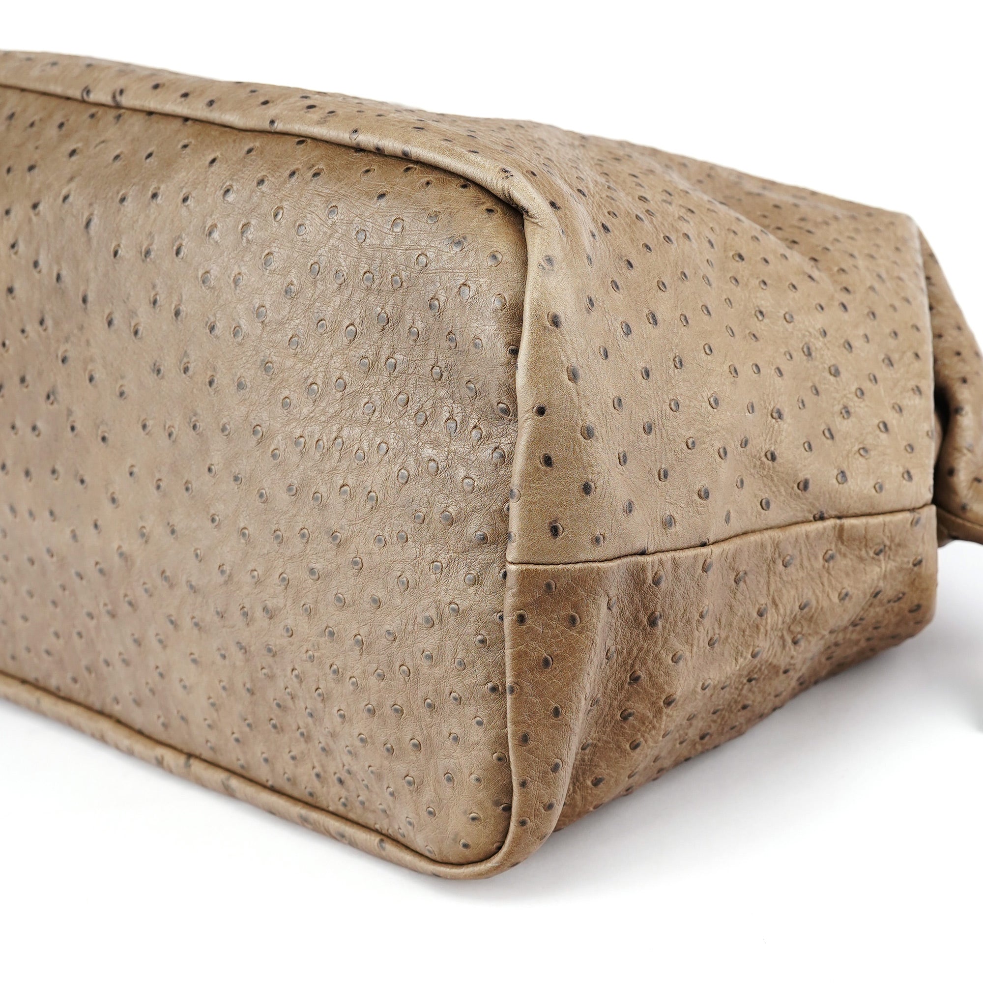 Brown Ostrich Leather Boston Bag
