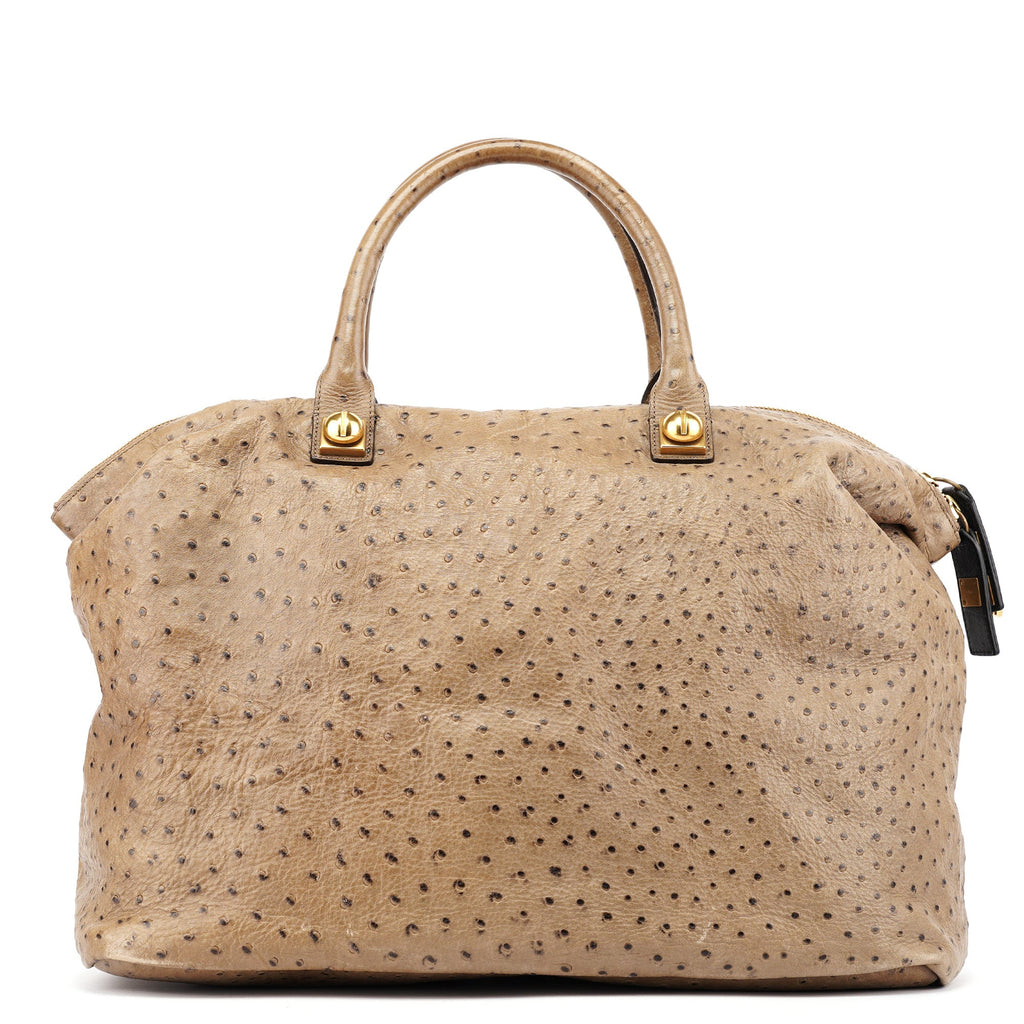 Brown Ostrich Leather Boston Bag