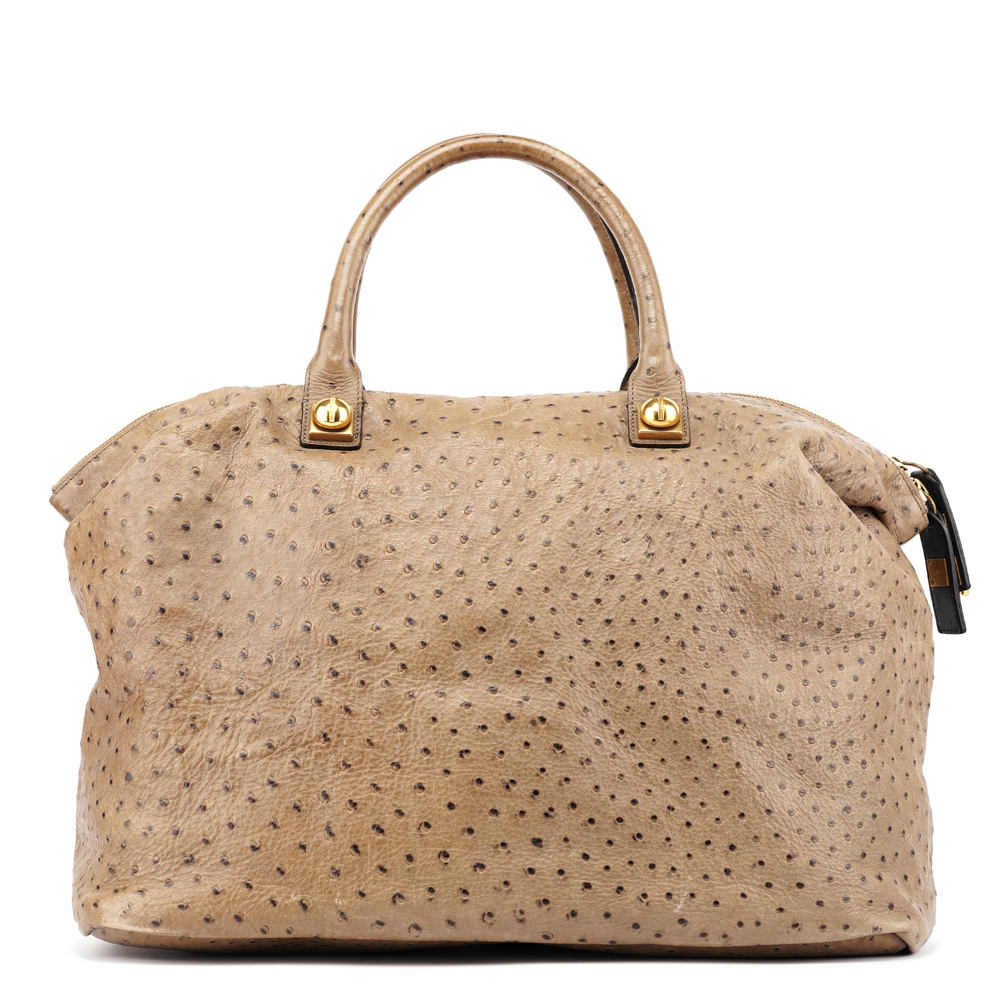 Brown Ostrich Leather Boston Bag