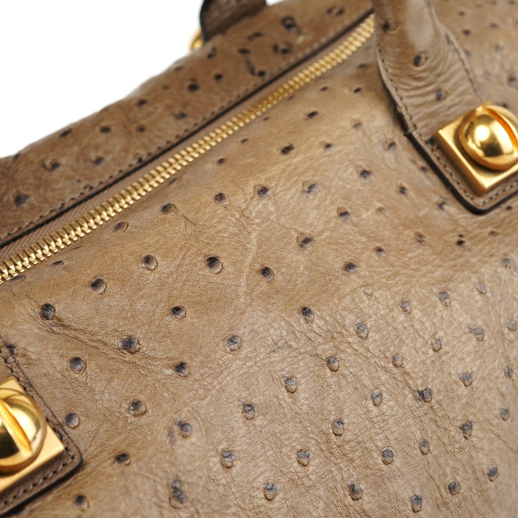 Brown Ostrich Leather Boston Bag
