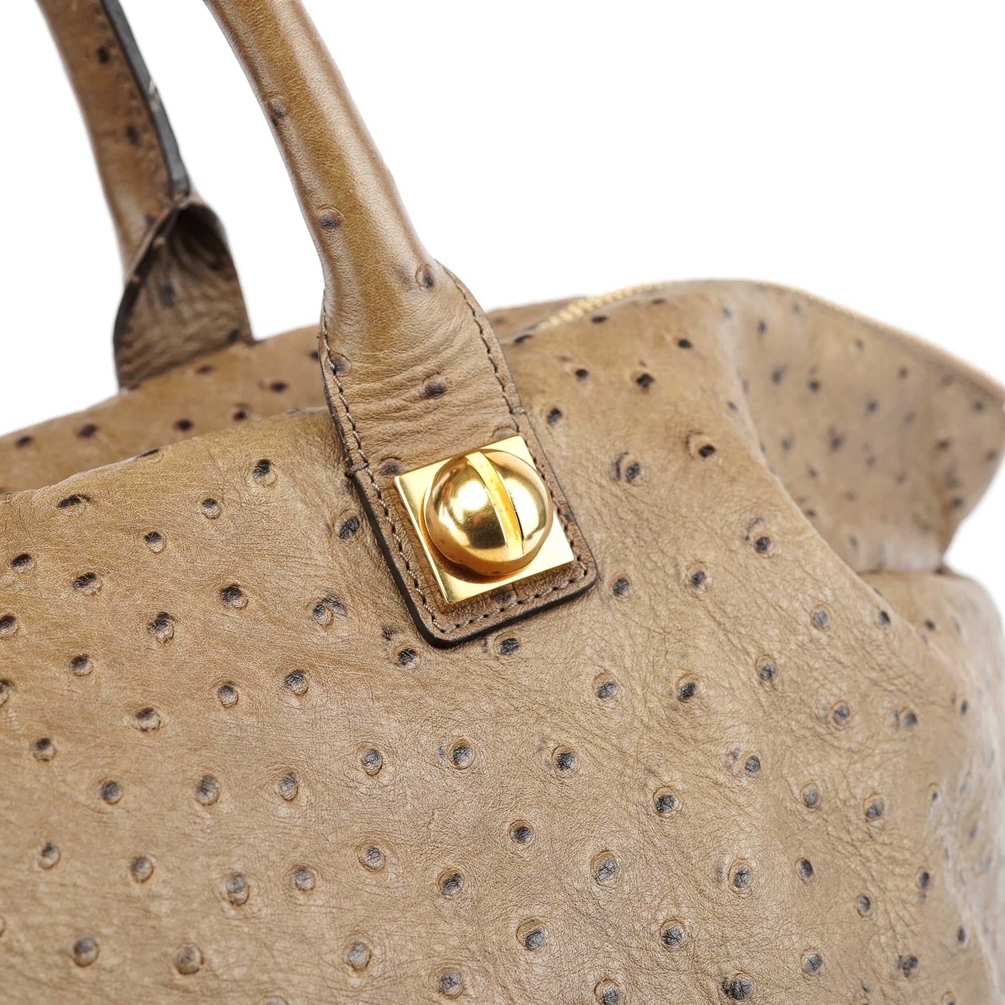 Brown Ostrich Leather Boston Bag