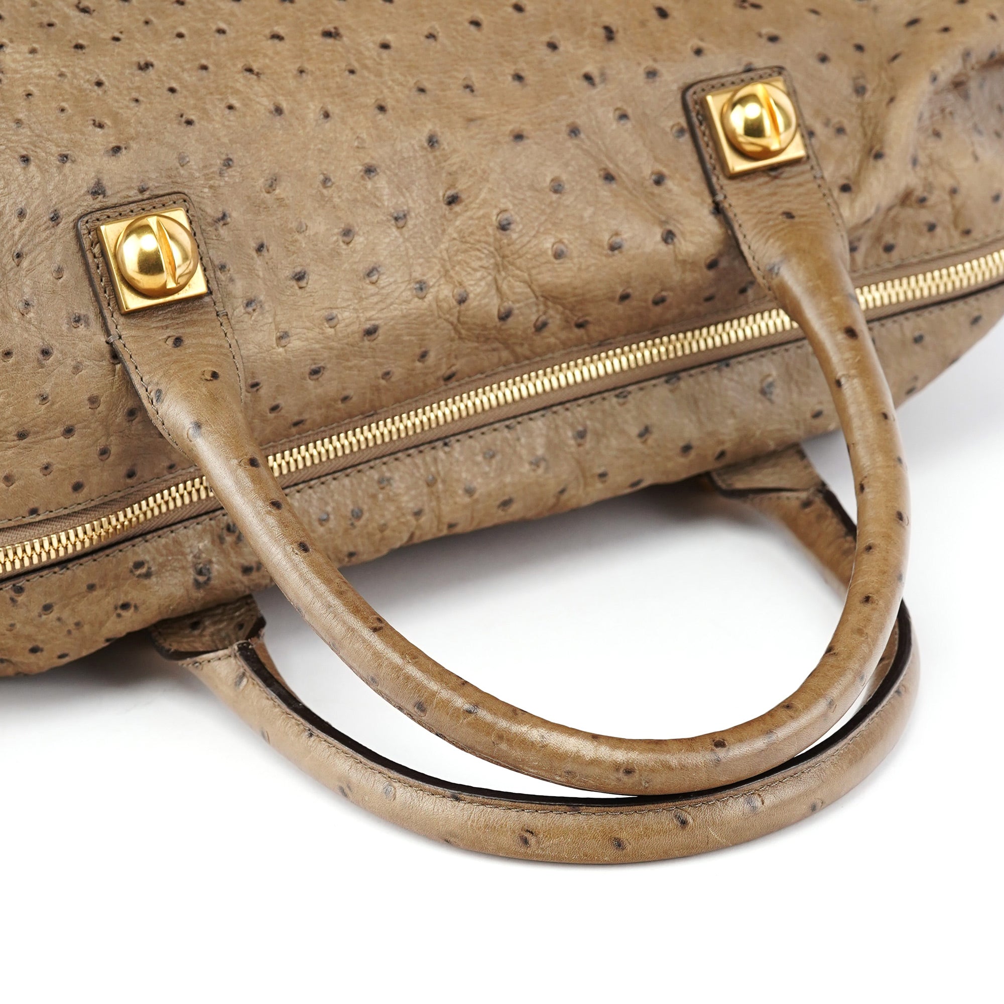 Brown Ostrich Leather Boston Bag