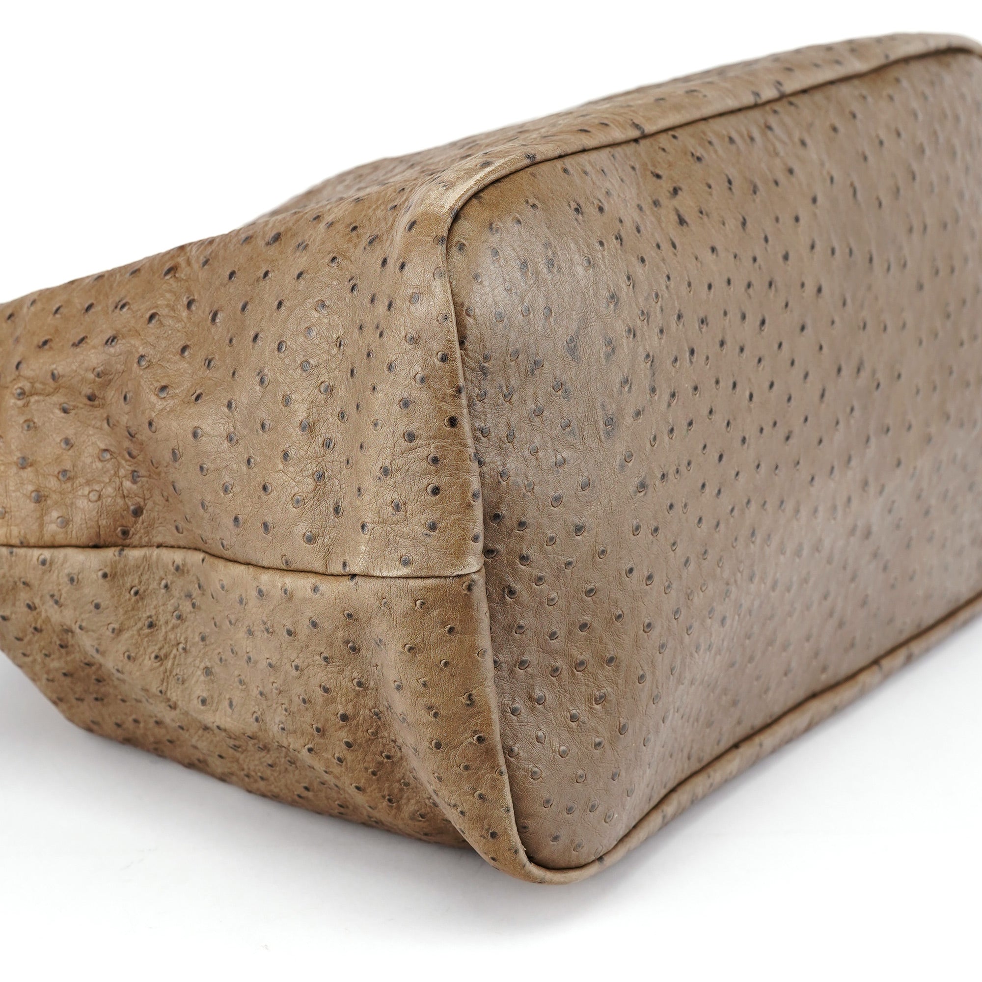 Brown Ostrich Leather Boston Bag