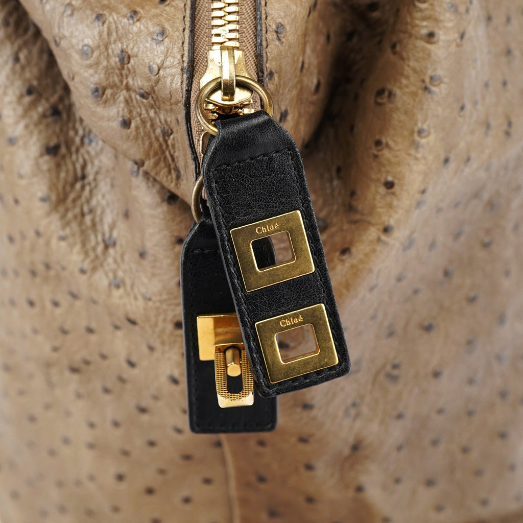 Brown Ostrich Leather Boston Bag