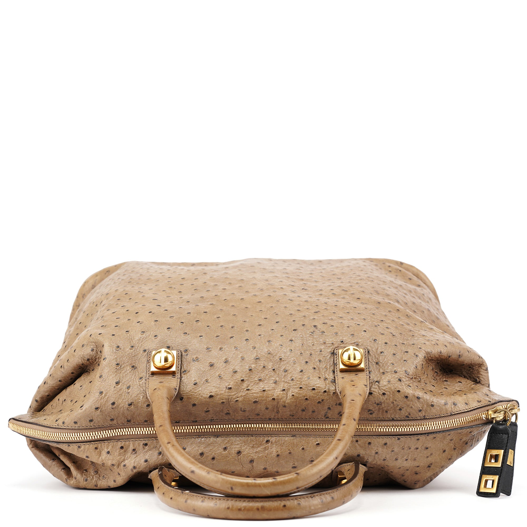 Brown Ostrich Leather Boston Bag