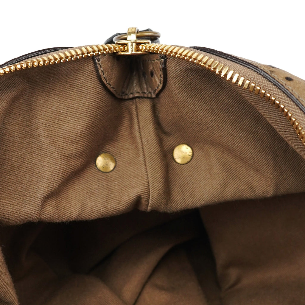 Brown Ostrich Leather Boston Bag
