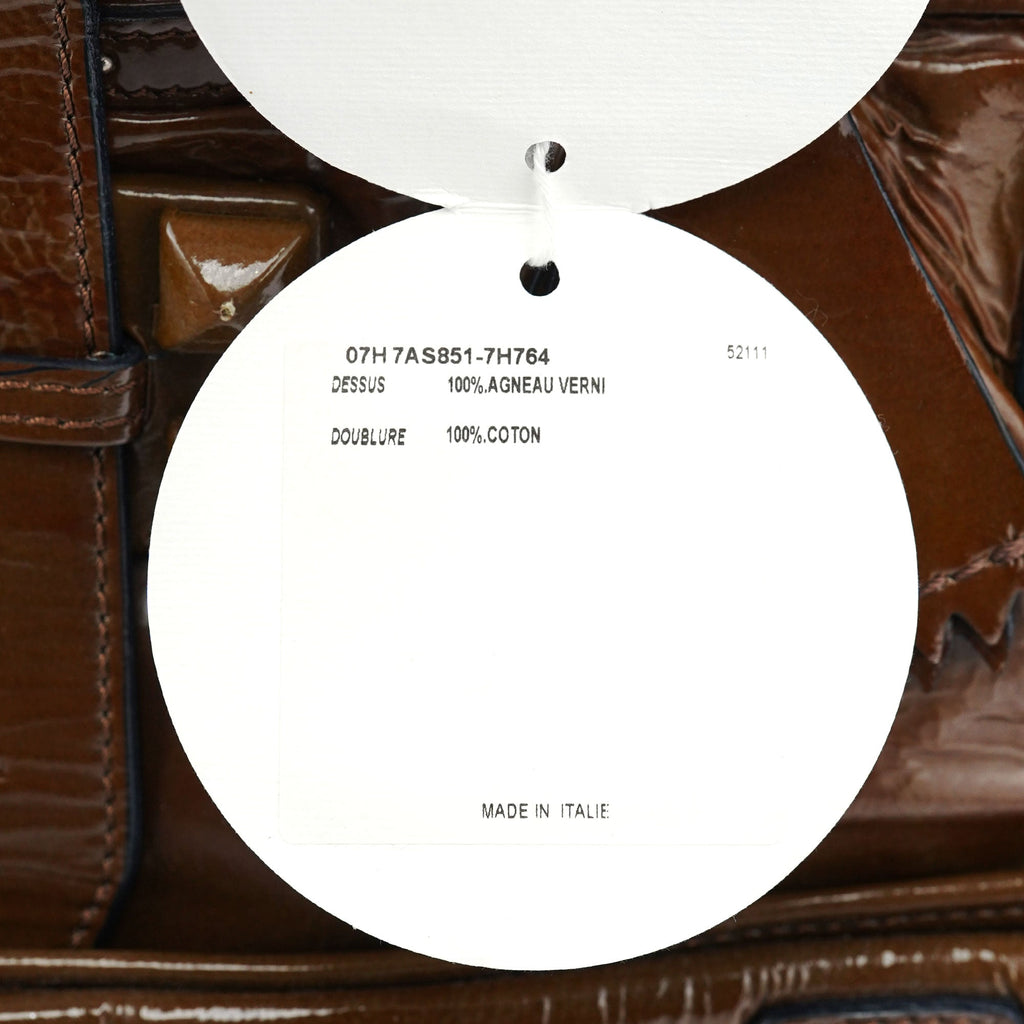 Brown Patent Leather Pocket Tote Bag