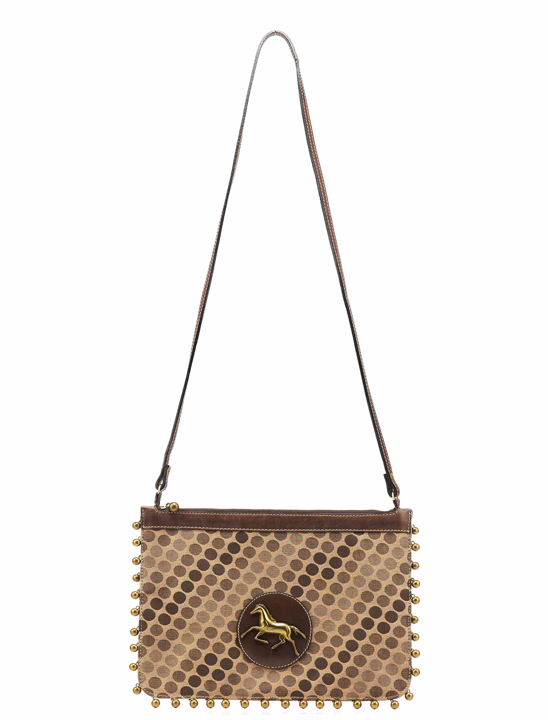 Brown Polkadot Horse Crossbody Bag