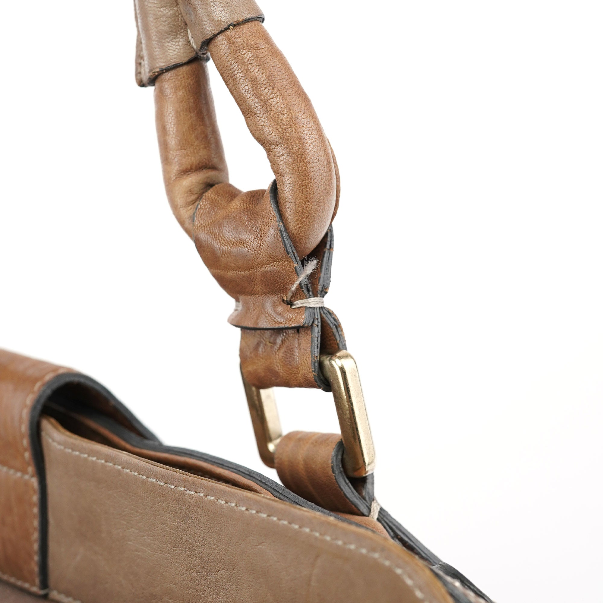 Brown Studded Leather Tote Bag