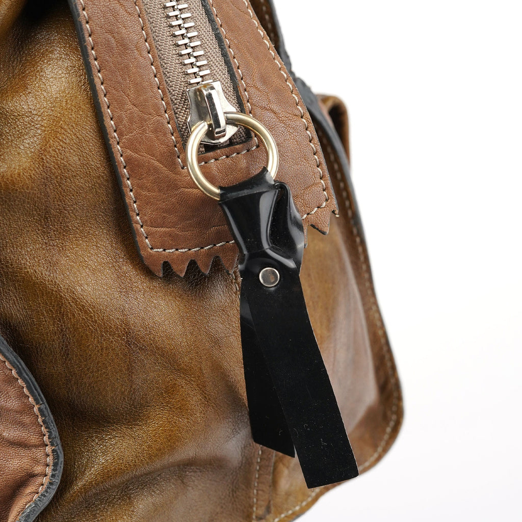 Brown Studded Leather Tote Bag