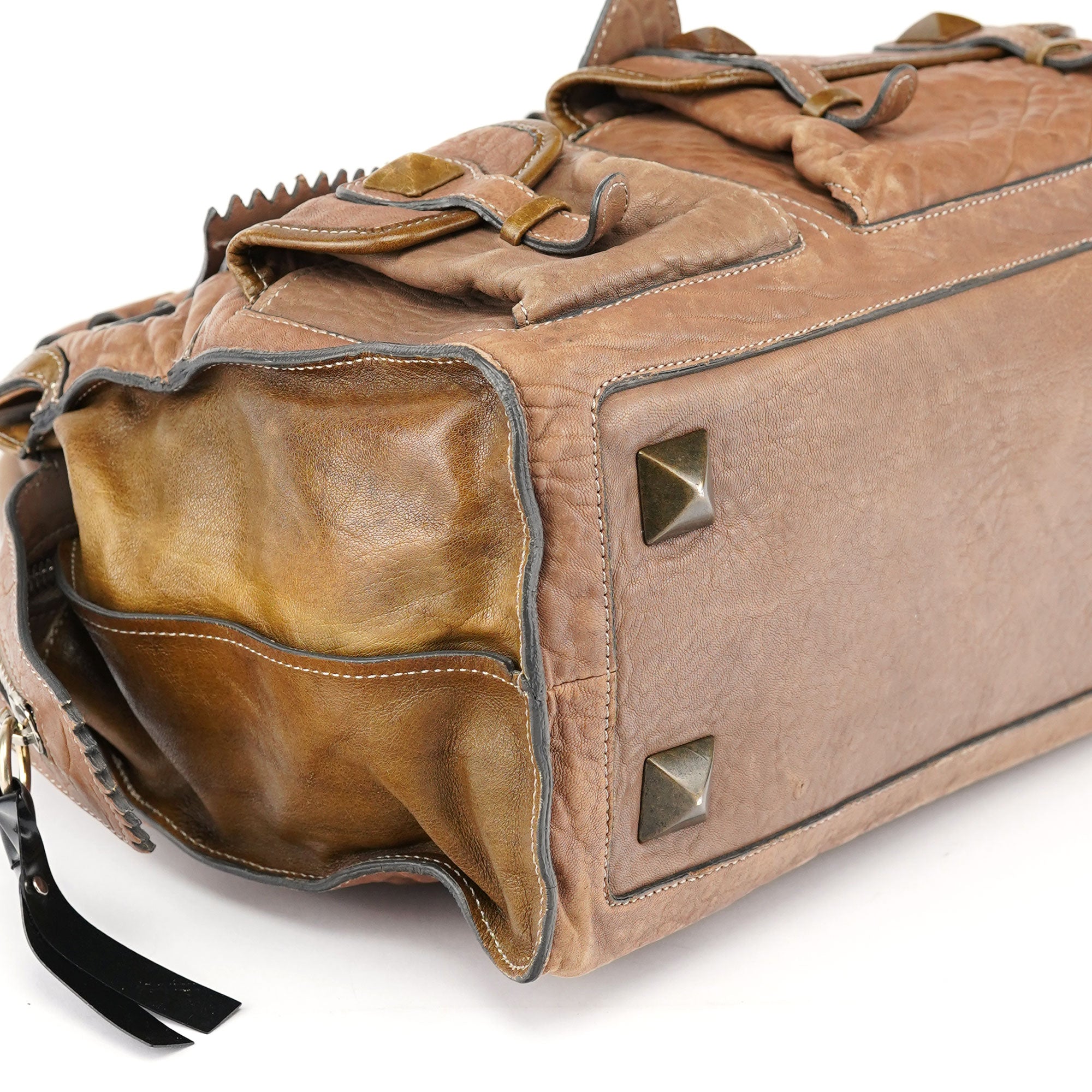 Brown Studded Leather Tote Bag