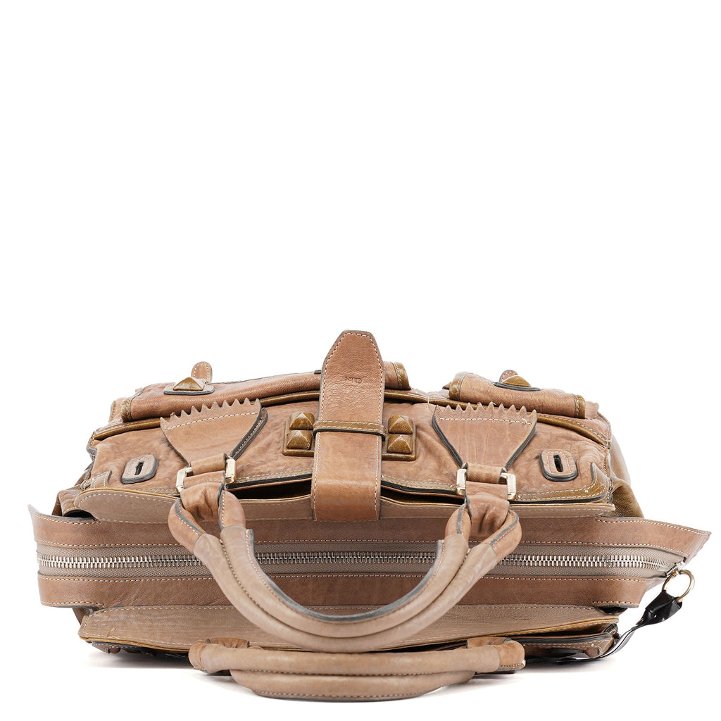 Brown Studded Leather Tote Bag