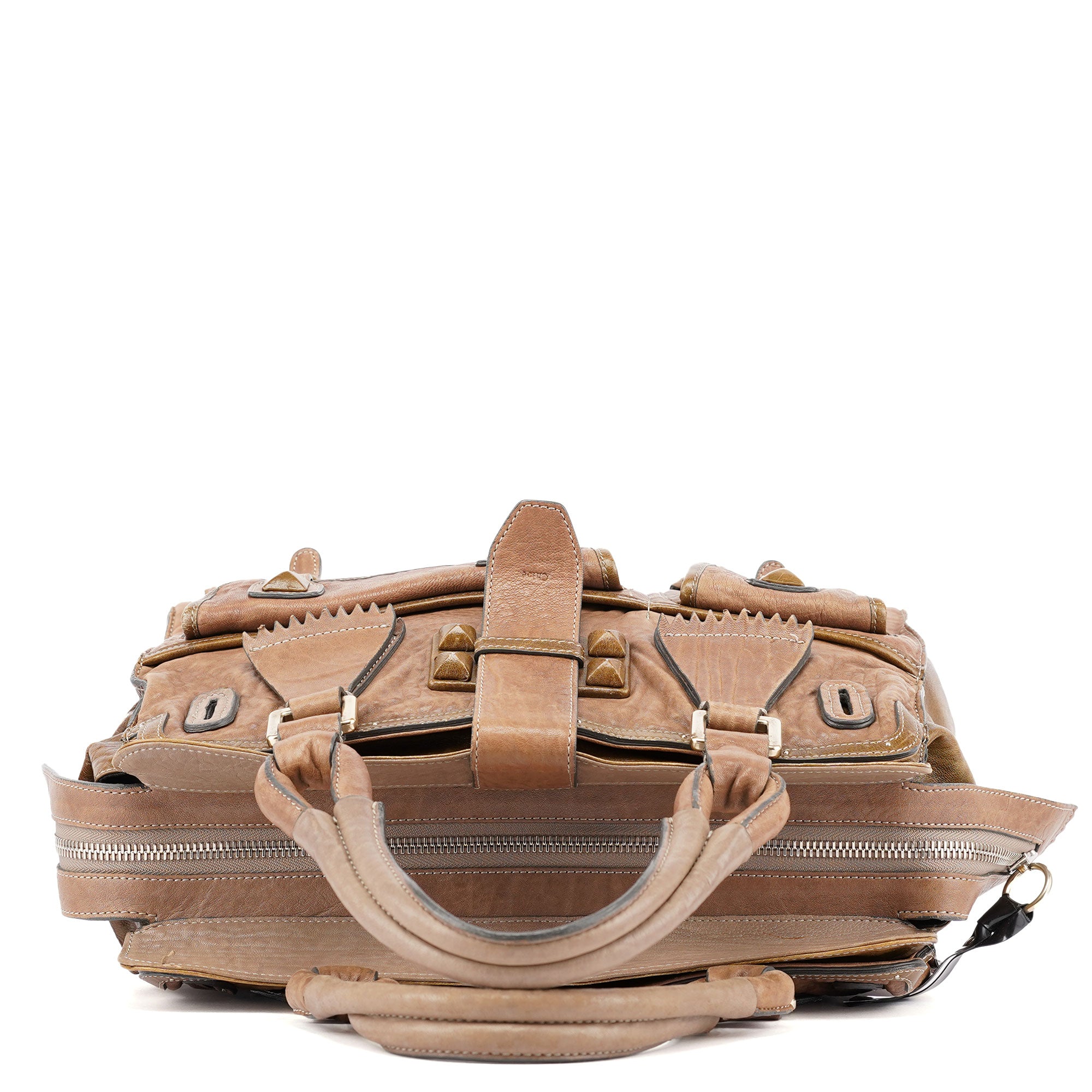 Brown Studded Leather Tote Bag