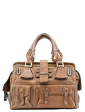 Brown Studded Leather Tote Bag