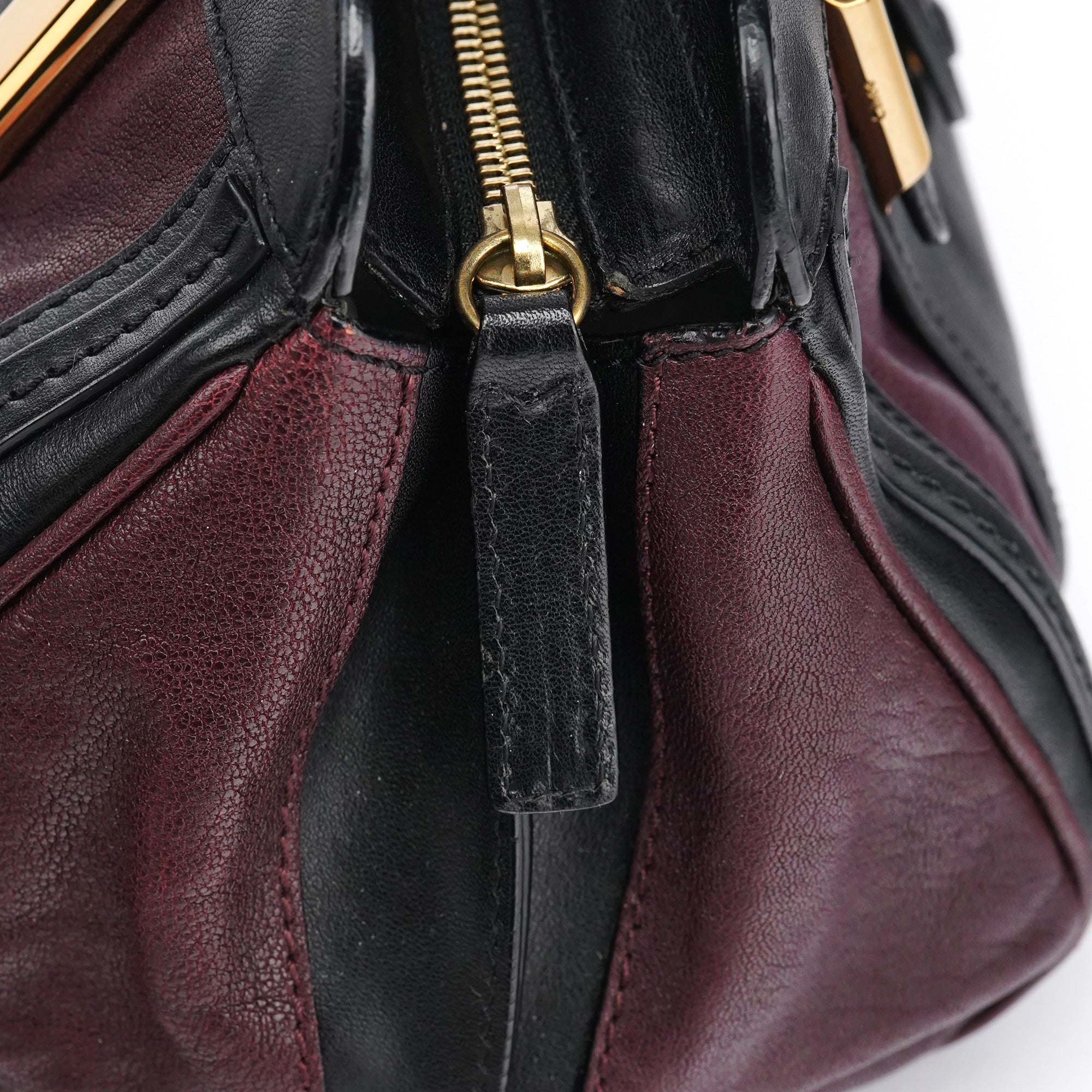 Burgundy Black Leather Alice 2-Way Bag