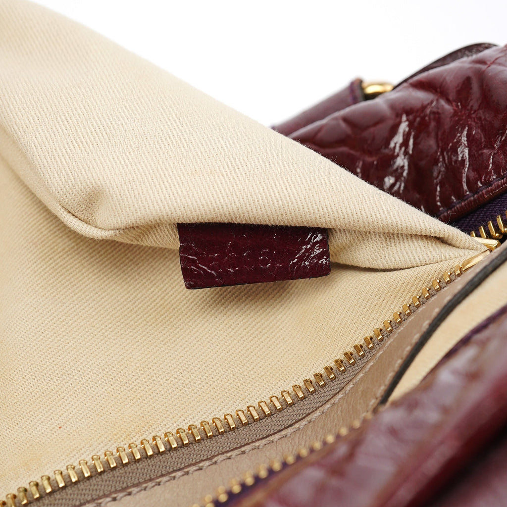Burgundy Patent Leather Bay Tote Bag