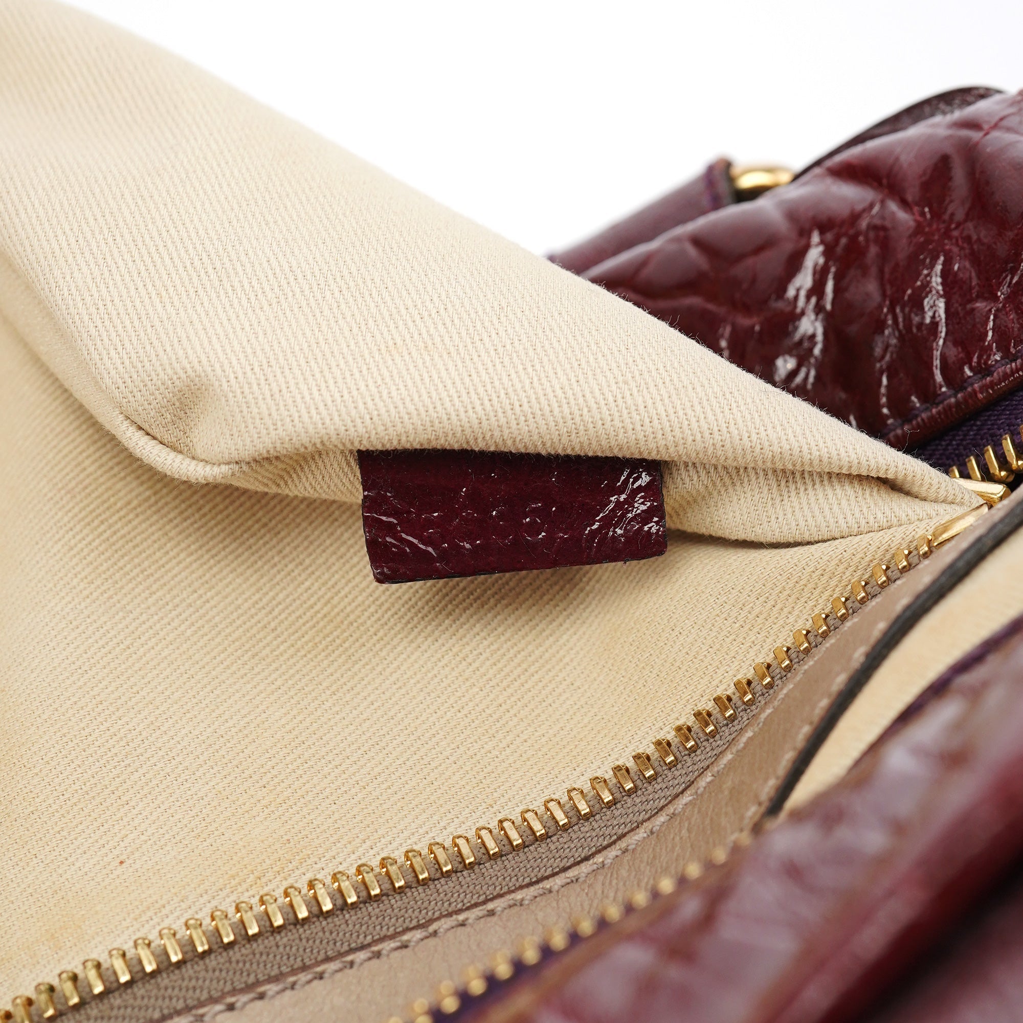 Burgundy Patent Leather Bay Tote Bag