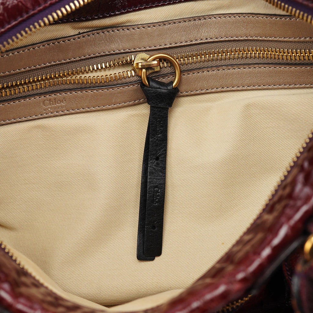 Burgundy Patent Leather Bay Tote Bag