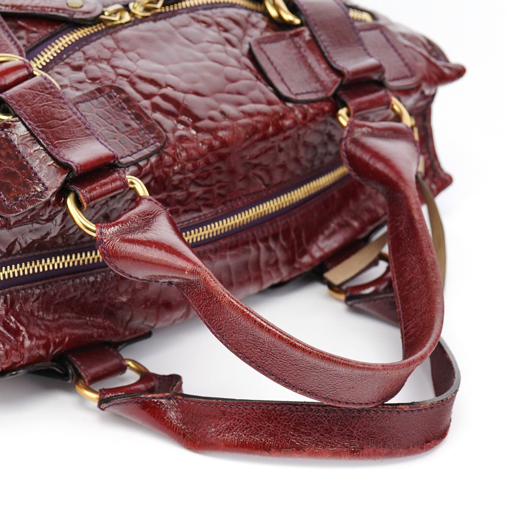 Burgundy Patent Leather Bay Tote Bag