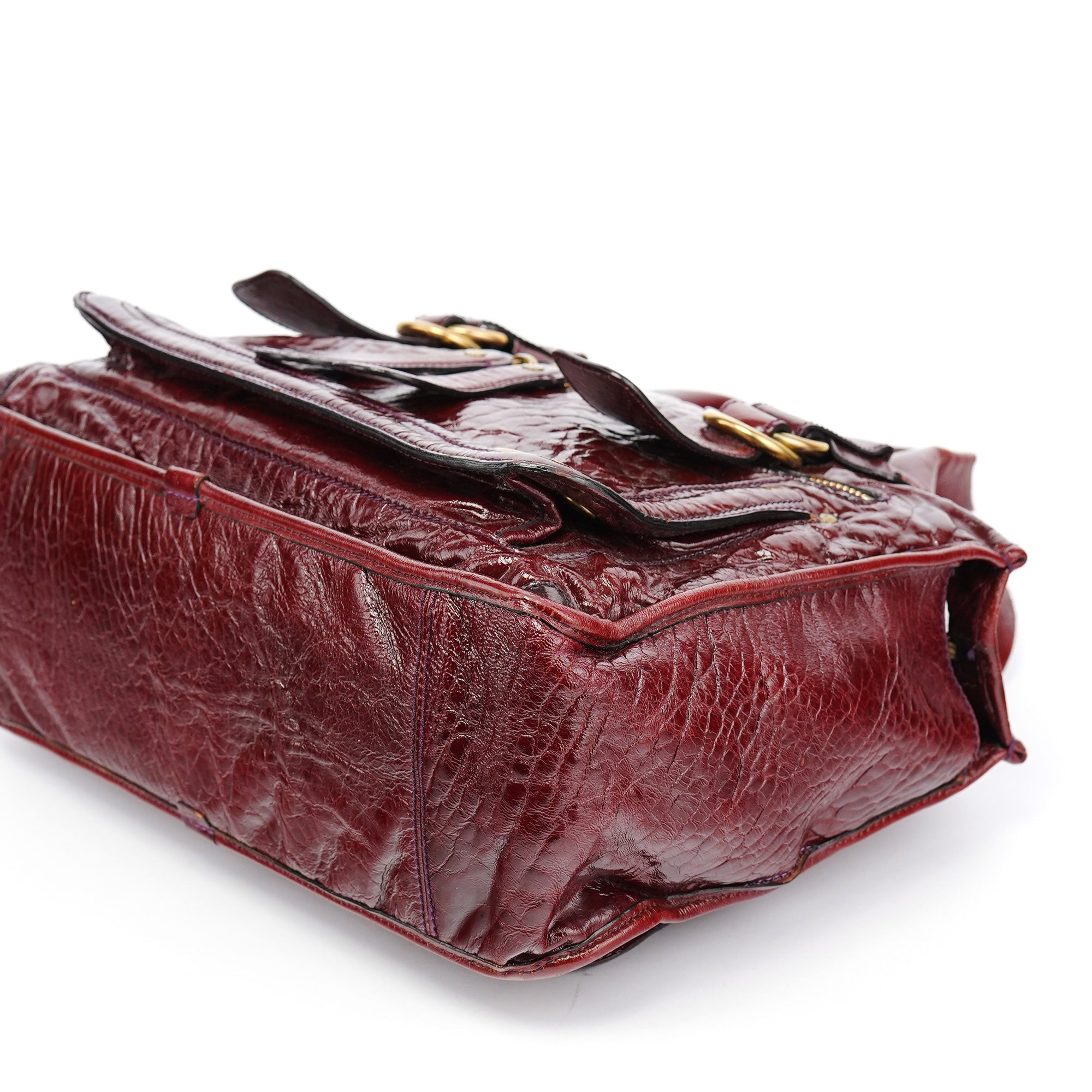 Burgundy Patent Leather Bay Tote Bag