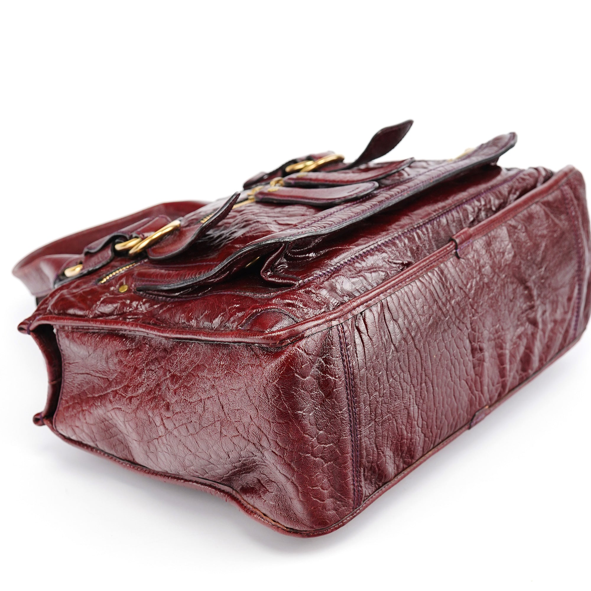 Burgundy Patent Leather Bay Tote Bag
