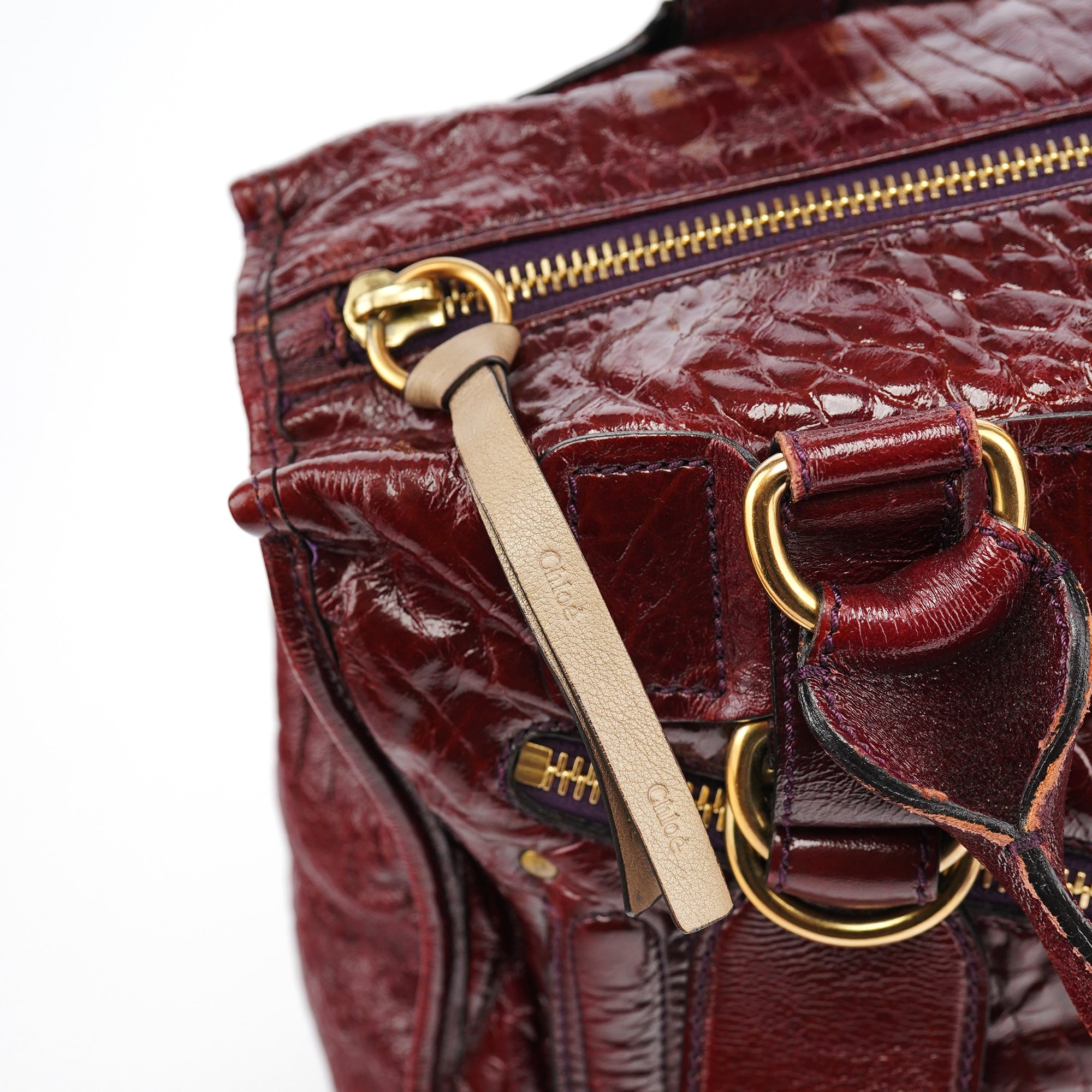 Burgundy Patent Leather Bay Tote Bag