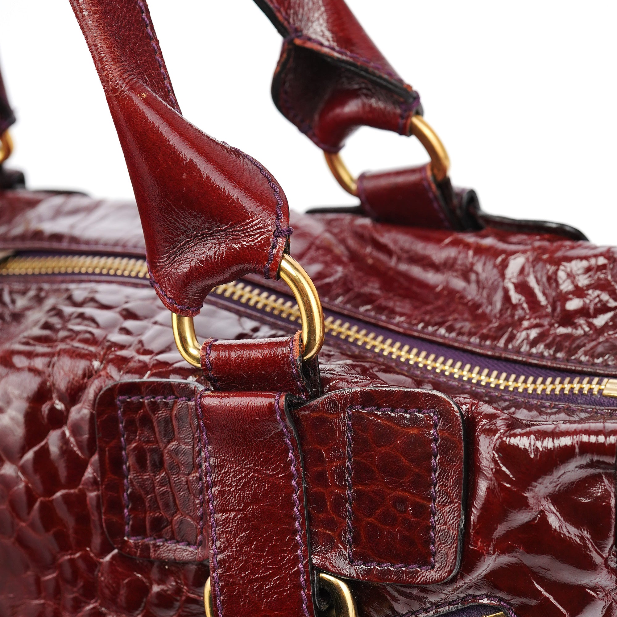 Burgundy Patent Leather Bay Tote Bag