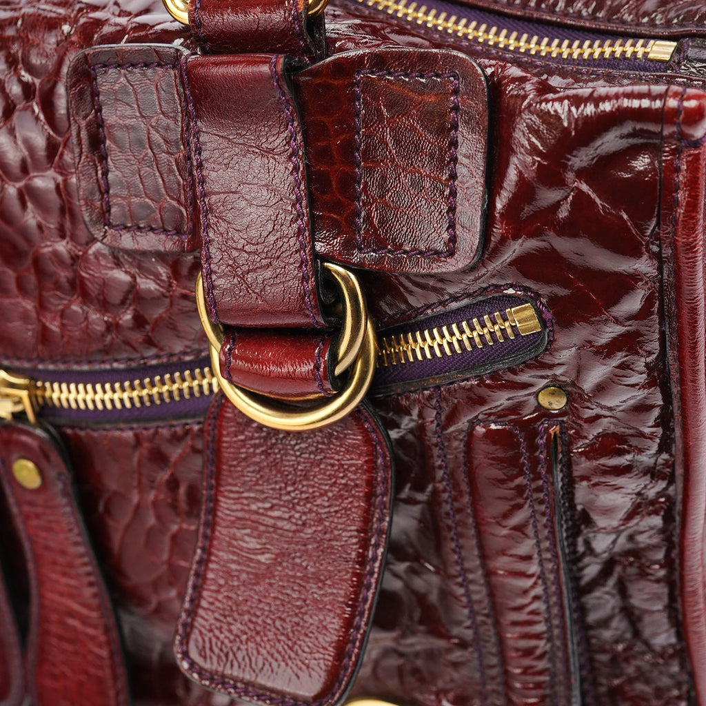 Burgundy Patent Leather Bay Tote Bag