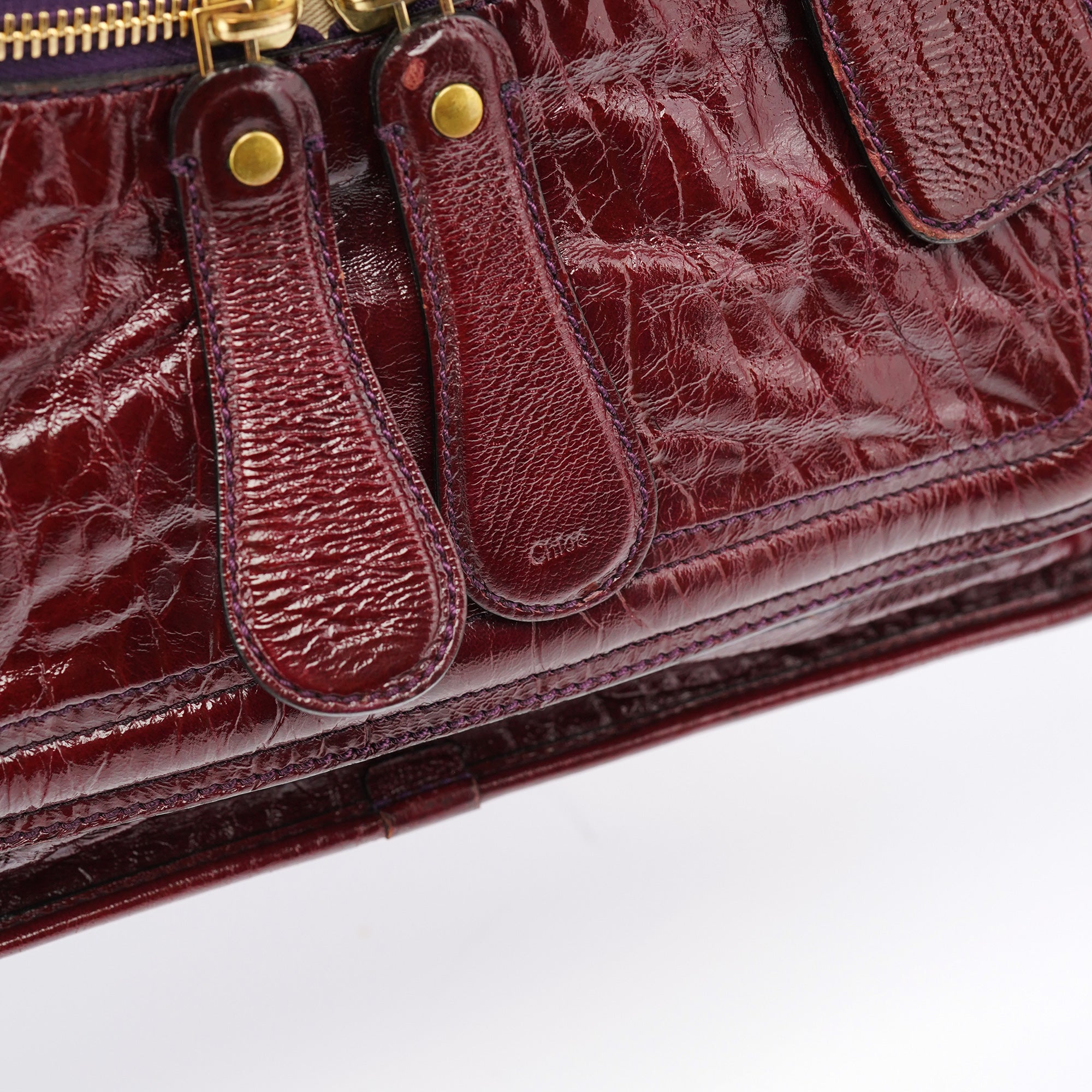Burgundy Patent Leather Bay Tote Bag