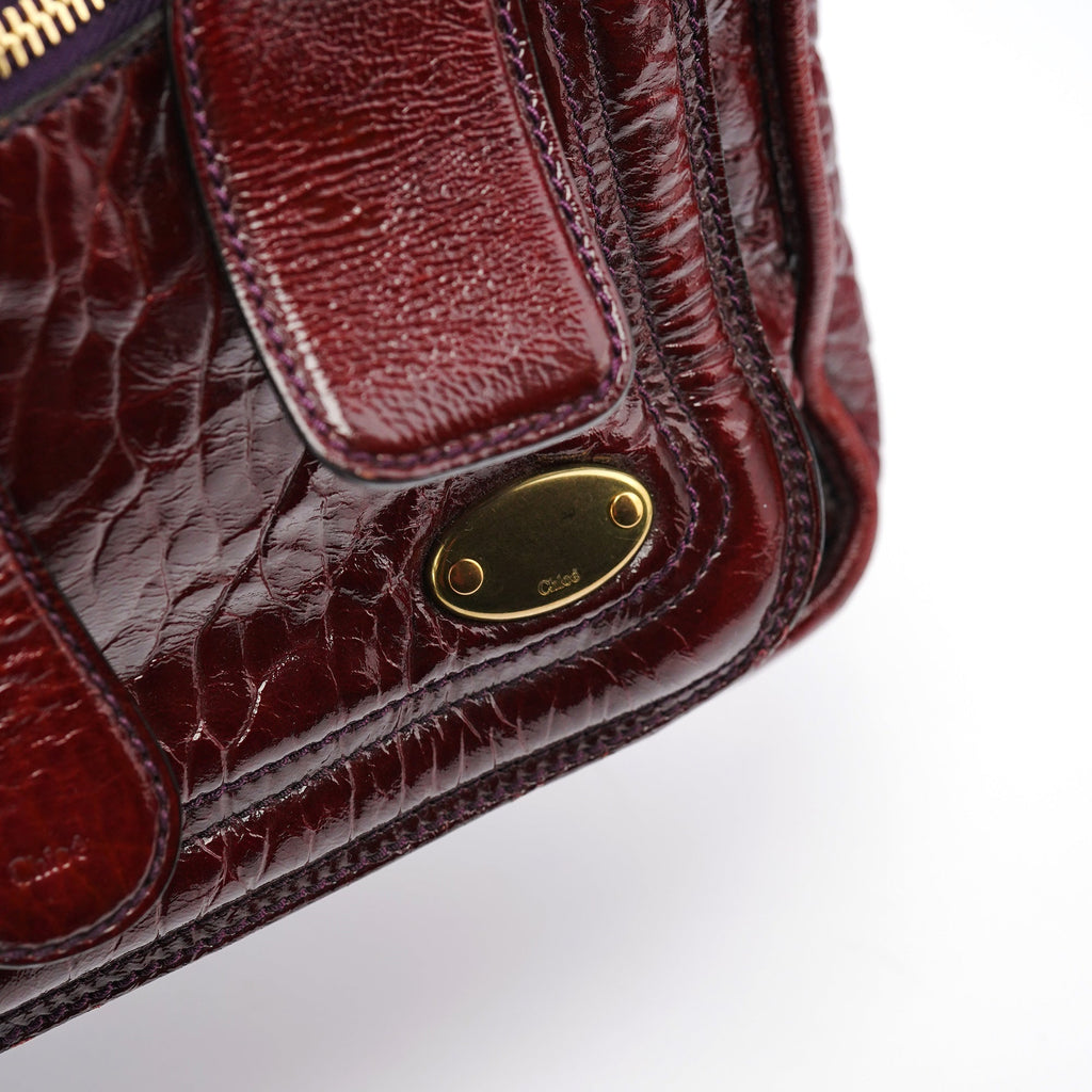 Burgundy Patent Leather Bay Tote Bag