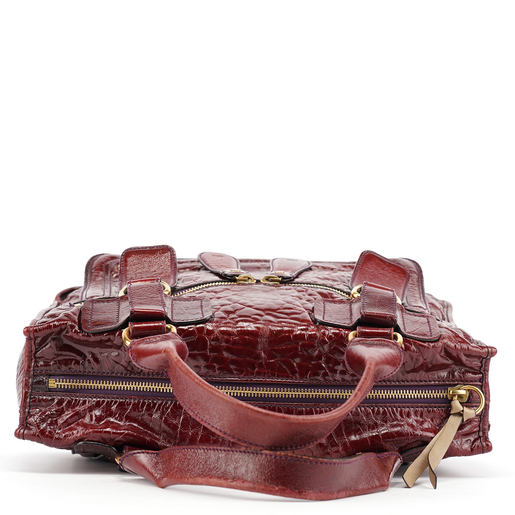 Burgundy Patent Leather Bay Tote Bag
