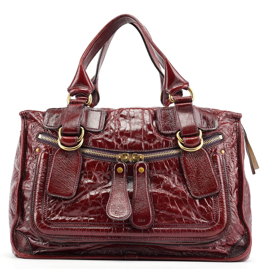 Burgundy Patent Leather Bay Tote Bag