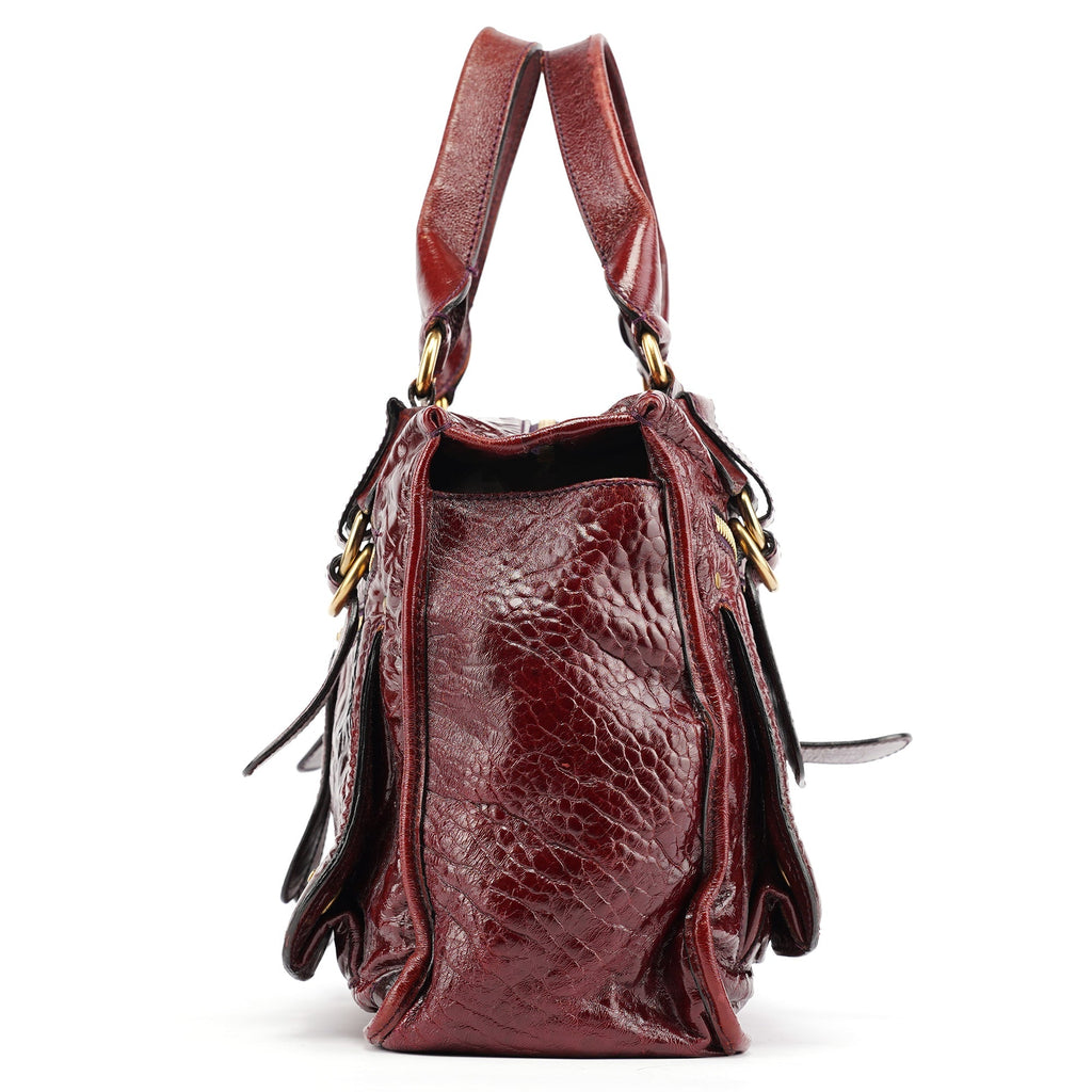 Burgundy Patent Leather Bay Tote Bag