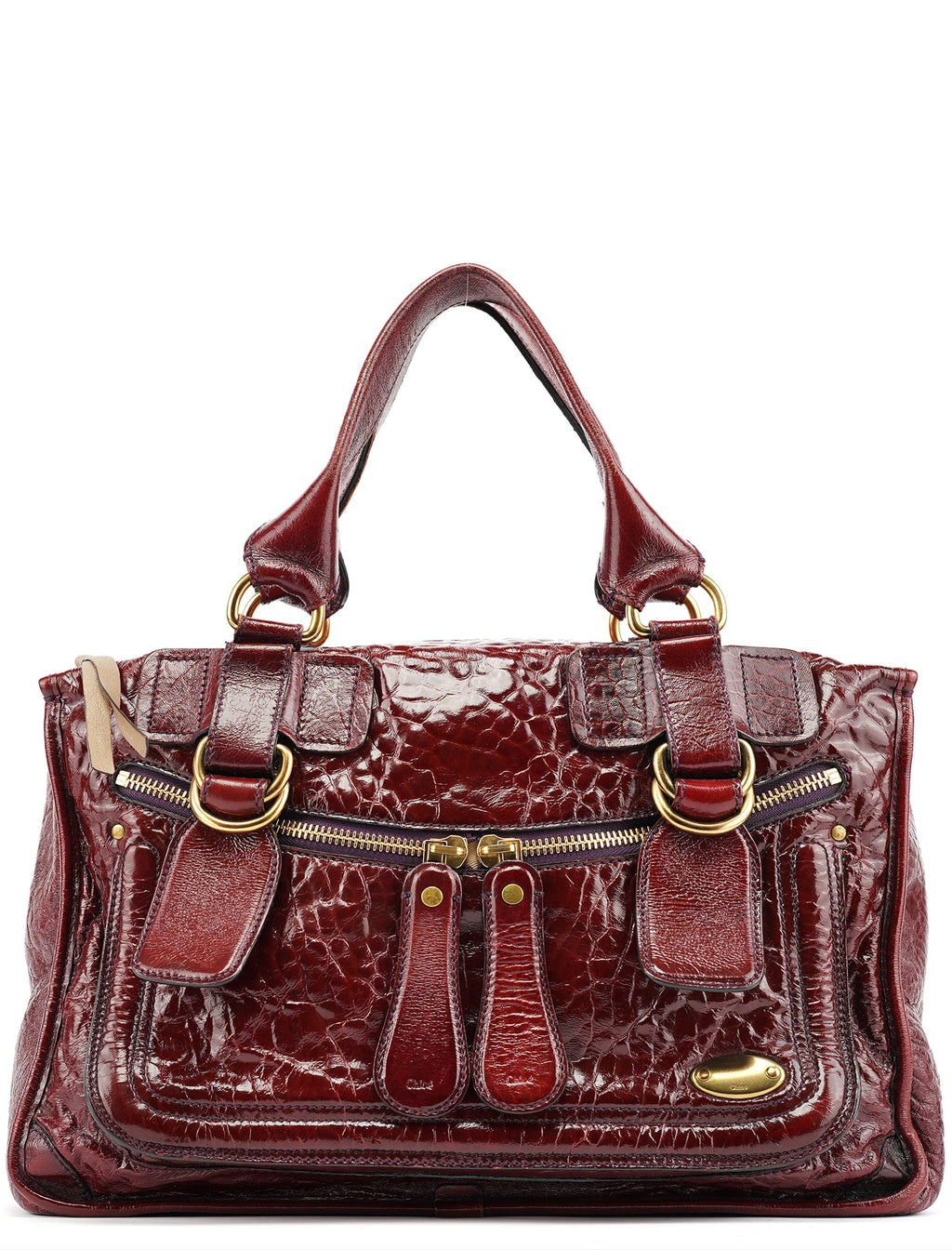 Burgundy Patent Leather Bay Tote Bag