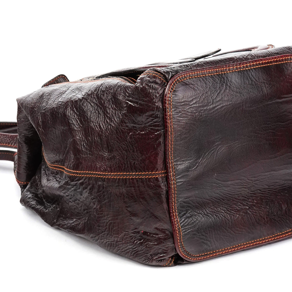 Burgundy Patent Leather Bay Tote Bag