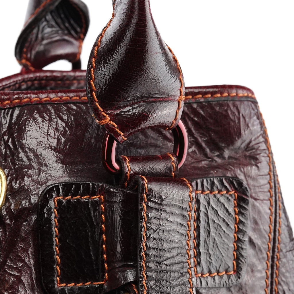 Burgundy Patent Leather Bay Tote Bag