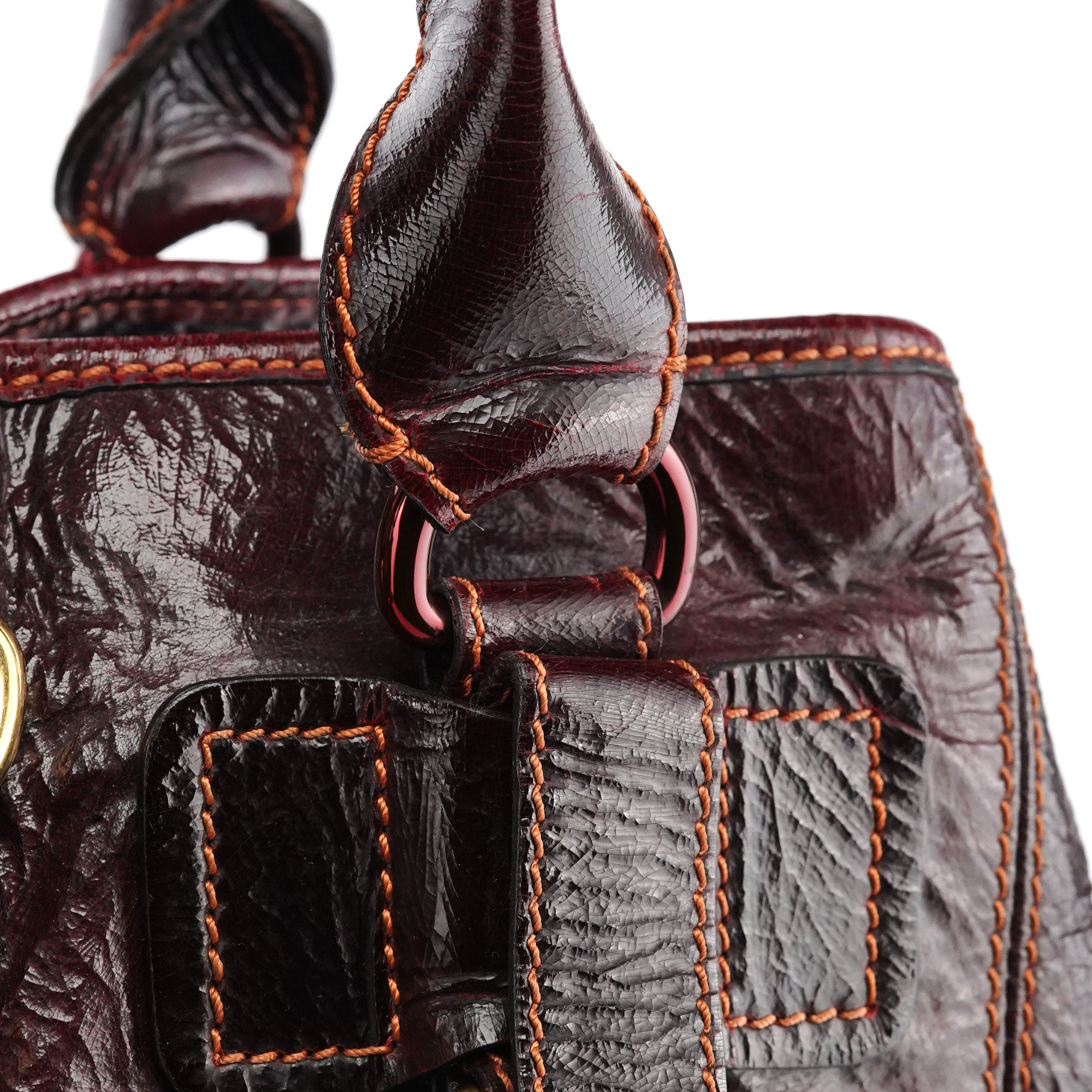 Burgundy Patent Leather Bay Tote Bag